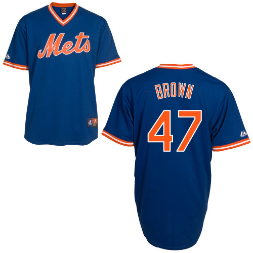 Andrew Brown #47 MLB Jersey-New York Mets Men's Authentic Alternate Cooperstown Blue Baseball Jersey